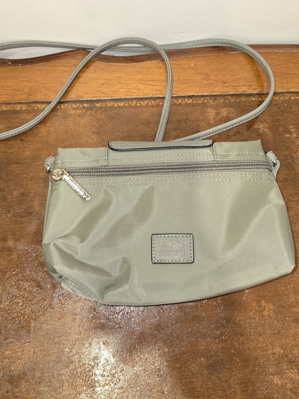 Roots 73 Green Grey Nylon Crossbody Bag Small Travel Purse Flap Pocket Organizer
